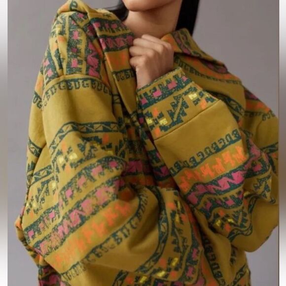 BDG Oversized Boho Open Front Hoodie Sweatshirt Front Pockets Aztec Print Sz XS - Picture 1 of 14